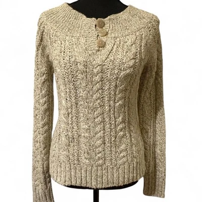 B. Moss cream cable knit sweater Size Medium - Image 1 of 4