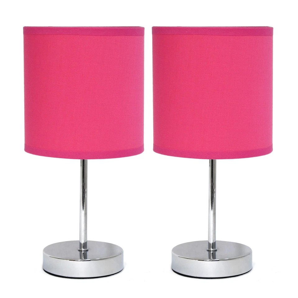 Simple Designs Lt2007-hpk Chrome Mini Basic Fabric Shade Table Lamp Hot Pink