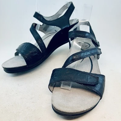 Abeo BIO System Black Leather Quartz Strappy Low Wedge Sandals size 10 Neutral - Image 1 of 4