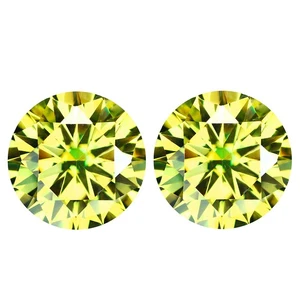 4.82 Ct IF [2Pcs Pair] Brilliant Round Cut 8.9 MM Greenish Yellow Moissanite - Foto 1 di 5