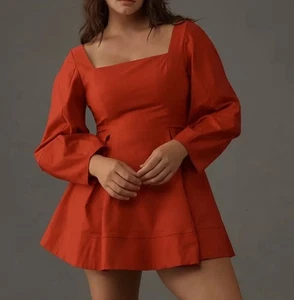 Mini Vestido Maeve Anthropologie Rojo Manga Larga Cuello Cuadrado Plisado Talla XL ¡NUEVO SIN ETIQUETAS! - Imagen 1 de 12