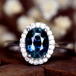 Anillo de oro amarillo de 18 quilates con zafiro azul natural certificado 1,25 TCW - Imagen 1 de 5