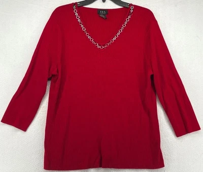 R.Q.T. Suéter para mujer manga larga rojo cuello en V talla 1X Foto 1 de 4