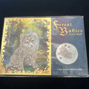 Tuvalu: 2013 50c Grey Wolf ½oz .999 Silver Coloured Coin, Forest Babies Series - Picture 1 of 4