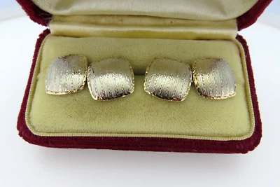 Antique Art Deco era CHARLES KELLER 10K W&Y Gold Emboss Engraved Cufflinks - Image 1 of 4