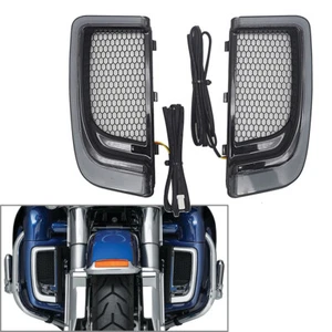 LED Fairing Lower Grills Turn Signal Light For Harley Touring 2014-2023 Black - Picture 1 of 5