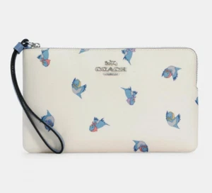 NUEVO Muñequera Coach Disney X Grande Esquina Cremallera Cenicienta Pájaros Voladores C3359 Tiza - Imagen 1 de 9