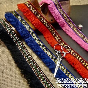 Red Black Blue Pink Scandi Tribal Jacquard Fringe Ethnic Trim MA611 - Picture 1 of 13