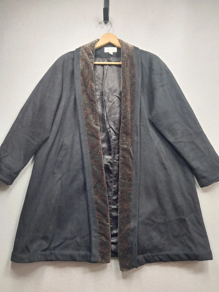 Abrigo De Colección Leslie Fay Frente Abierto Para Mujer 6 Negro Cuello Paisley Hecho en EE. UU. Foto 1 de 4