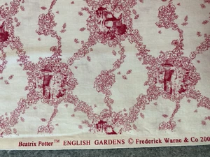 Beatrix Potter English Gardens pink Cotton Fabric Frederick Warne 1.5 yds washed - Picture 1 of 5