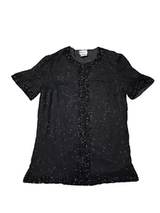 Camicetta da sera formale Patra Stenay donna 1x nera 100% seta con perline vintage - Foto 1 di 8