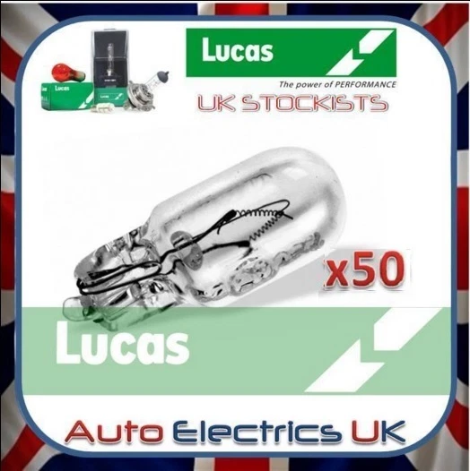 50 x 501 LUCAS SIDE LIGHT NUMBER PLATE PUSH IN CAR BULB CAPLESS 12V 5W LLB501 - Image 1 of 1