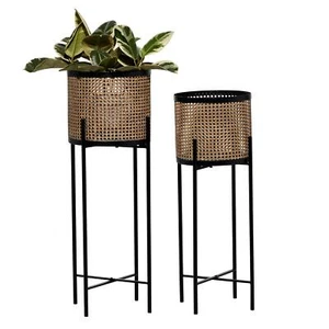 Metal Indoor Planters with Stand Set of 2 No Drainage Holes Brown and Black 11 X - Picture 1 of 4