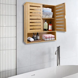 3-Layer Bamboo Storage Cabinets Modern Wall Mounted Decor Racks Storage Cabinets - Picture 1 of 23