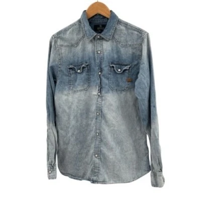 Buffalo David Bitton Shirt Button Up Chambray Blue Western Pearl Women Medium - Image 1 of 4