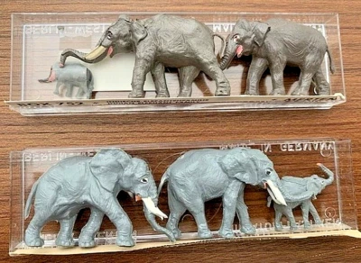 Antique Walter Merten Miniaturplastiken HO scale Indian & African Elephant Sets - Image 1 of 4