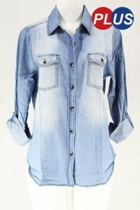 LIGHT WASHED WOMEN'S DENIM SHIRT LONG SLEEVE (RUNS SMALL) - Picture 1 of 9