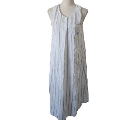 Camisón Oscar De La Renta Blanco Azul Rayas Algodón Foto 1 de 4