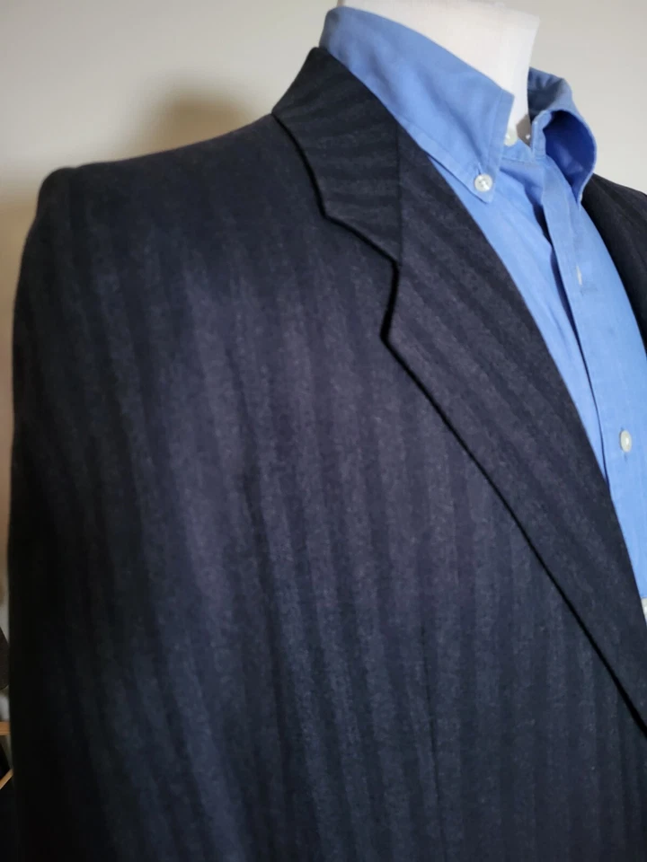 Vintage Mani Armani 36R Blue Muted Stripe Flannel Sport Coat Blazer Jacket - Image 1 of 4