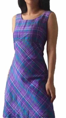 Vintage Silk Dress Tartan Plaid Bias Cut Purple Harris Wallace Women’s Sz 10 - Image 1 of 4