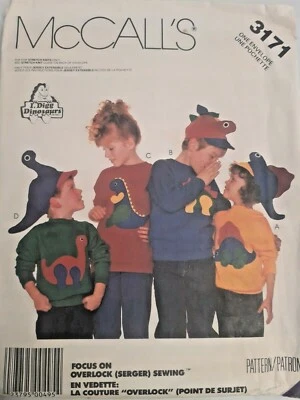 Dinosaur Shirt Hat Applique McCalls Craft Sewing Pattern 3171 UC VTG Sweatshirt  - Image 1 of 4