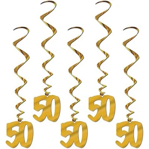 Gold 50th Whirls (5pc pkg) BIRTHDAY OR ANNIVERSARY DECORATION - Picture 1 of 1