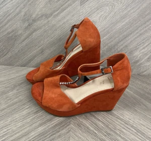 Clarks strappy diamonte t bar suede wedges- UK SIZE 3 wide fit - Picture 1 of 10