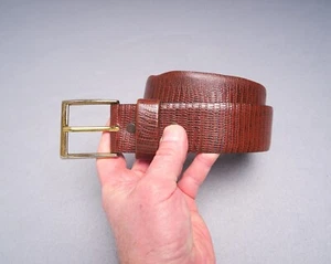 Vintage Mens Brown Leather Belt Top Grain Cowhide Square Brass Buckle Sz 36 Wide - Picture 1 of 15