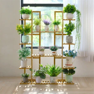 9 Tier Bamboo Plant Stand Corner Shelf Garden Flower Pot Display Indoor Outdoor - Picture 1 of 12