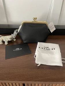 Coach Kisslock Frame Bag 14 Crossbody in Black Leather - Brass - CY942 - NWT - Picture 1 of 4