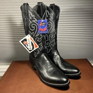 Justin Herren Größe 10,5D Schwarz London Kalbsleder Cowboy Western Stiefel #1409 - Bild 1 von 15