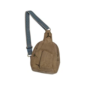 ah dorned Faux Suede Crossbody Purse Embroidered Colorful Strap Womens Brown - Picture 1 of 3