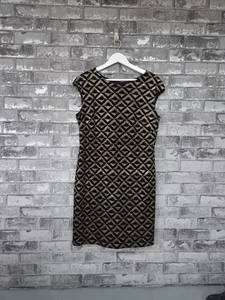 Roman Originals Black Gold Christmas Cocktail Dress UK16 Metallic Party Bodycon - Picture 1 of 9
