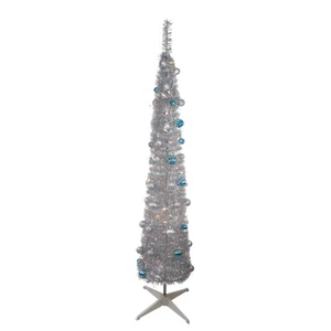 Northlight 6' Silver Tinsel Pop-Up Artificial Christmas Tree - Clear Lights - Picture 1 of 4