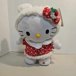Neu Hello Kitty Feiertage Weihnachten Sherpa Kapuze Seitenstepper animierter Plüsch Neu mit Etikett - Bild 1 von 5