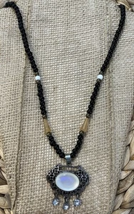 Collar Colgante Cuentas Largas C1946 Piedras Mezcladas Plata Cadena Ajustable 28 pulgadas - Imagen 1 de 7