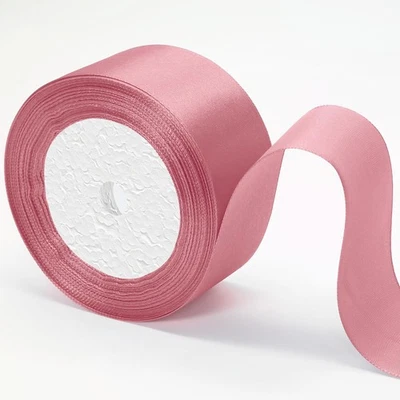 25 Yards 1.5 Inch Rose Gold Satin Ribbon, Pink Silk, Gift Wrapping, Crafts, Hair - Image 1 of 4