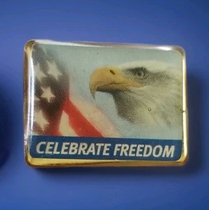Vintage CELEBRATE FREEDOM PIn Badge American Flag & Eagle Patriotic Pinback EUC - Picture 1 of 4