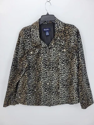 Denim And Co Blazer Womens Large Animal Print Button Up Boho Artsy Jacket - Image 1 of 4
