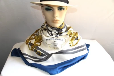 Hermes Brides de Gala Silk Scarf. RARE Color (Beautiful Blue Border with White, - Image 1 of 4