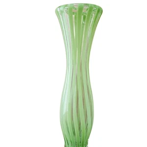 Crate & Barrel 16" Green Ribbon Stripe Glass Vase Modern Hand Blown Art Decor - Picture 1 of 5