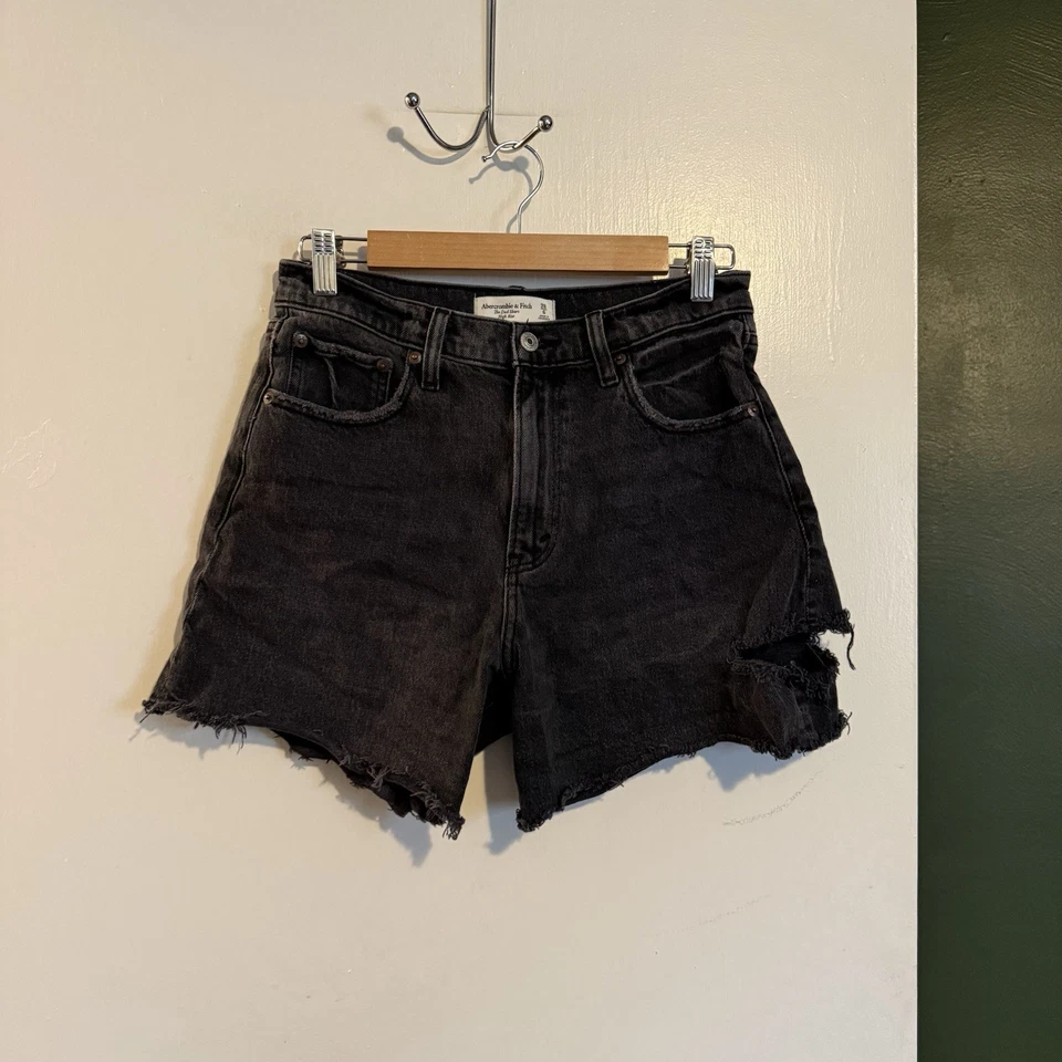 Abercrombie and fitch  charcoal black the dad short high rise distressed shorts - Image 1 of 4