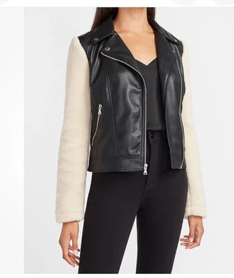Chaqueta de moto Express nueva con etiquetas de cuero sintético suave mangas Sherpa forrada grande Foto 1 de 4