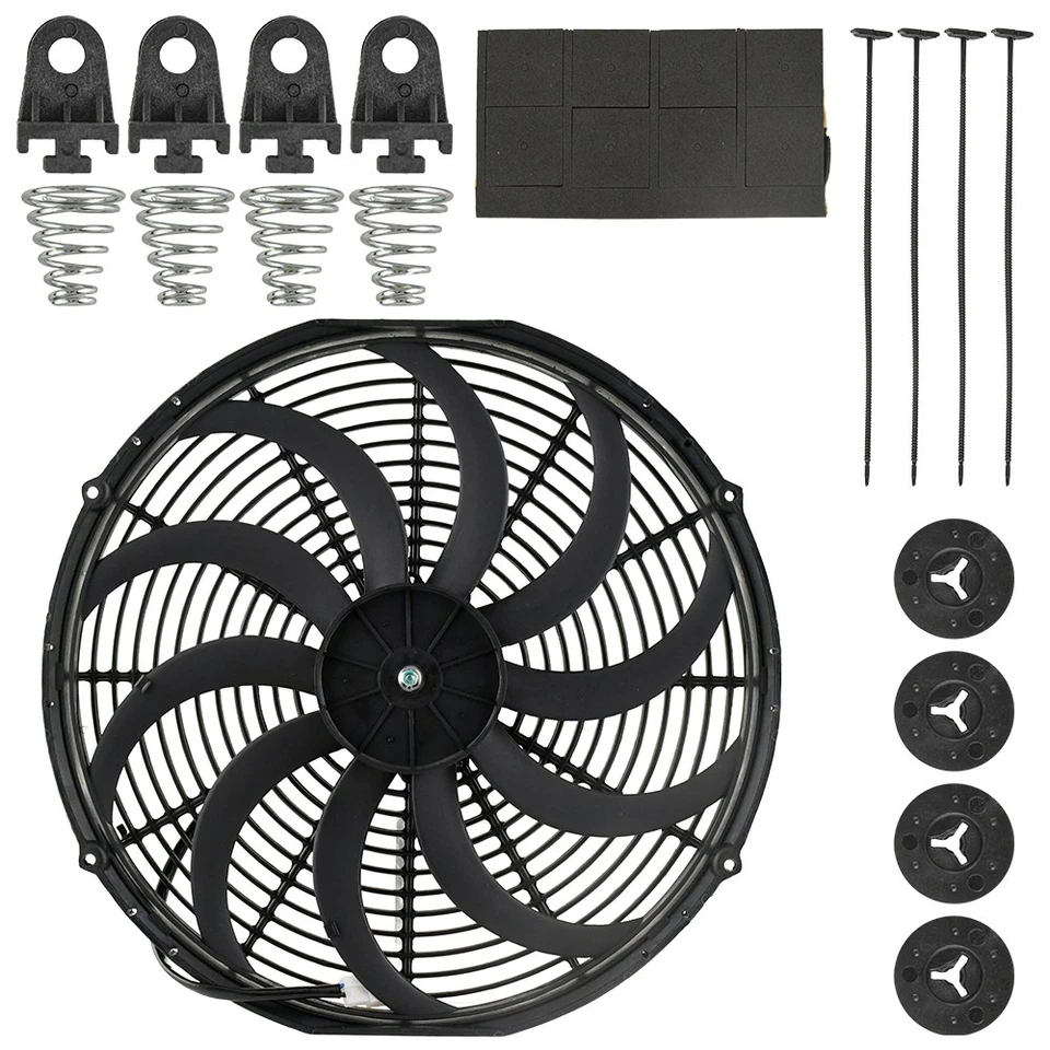 16 Inch Universal Slim Fan Push Pull Electric Radiator Cooling 12v W/ Mount Kit