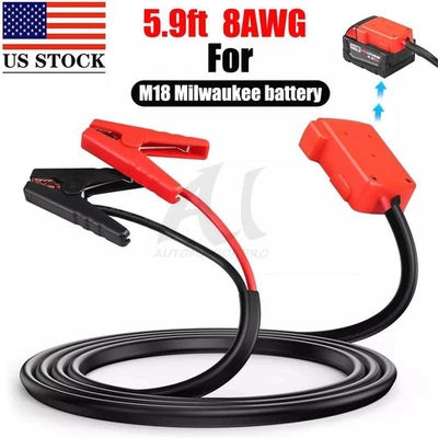 AUTOMATIONPRO 5.9FT Jumper Cable Clamps For Milwaukee 18V Li-ion Battery Jumper Starter 8AWG