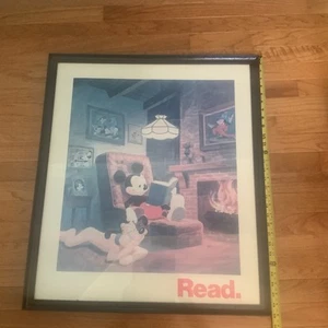 1978 DISNEY MICKEY MOUSE 1ST READ POSTER AMERICAN LIBRARY Framed Wood Vtg - Picture 1 of 8