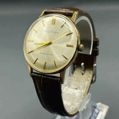[ EXC + 5] Seiko Krone 15013ED Silber Ziffernblatt Jungen Manuel Uhr 34mm Gold - Bild 1 von 4