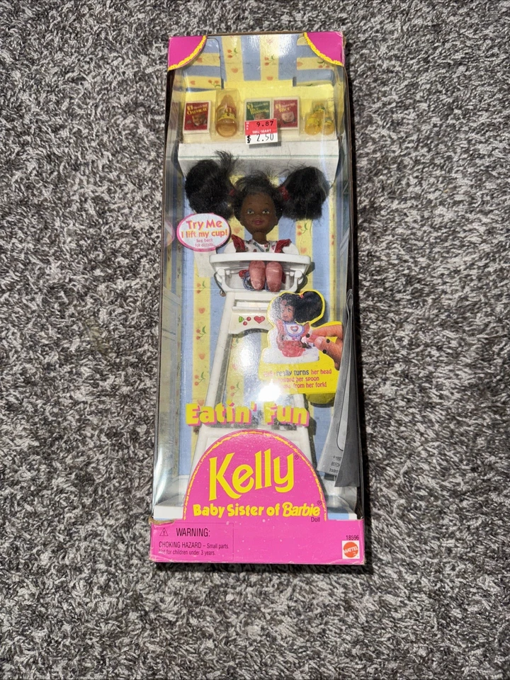 Kelly Baby сестра Барби афро-американская кукла Eatin' Fun 1997 стульчик новый в коробке - Изображение 1 из 2