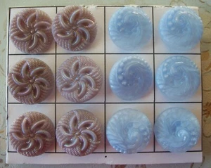 12 VINTAGE CZECH GLASS BUTTONS ~ 6 LIGHT BLUE & 6 LAVENDER ~ NEW OLD STOCK - Picture 1 of 1