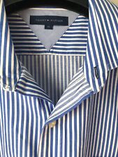 Tommy Hilfiger Men's Blue & White Striped 100% Cotton Dress Shirt 17 x 34/35